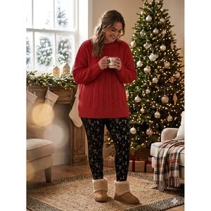 Celebrate Together Leggings Womens XXL Black Whimsical Gold Christmas Trees